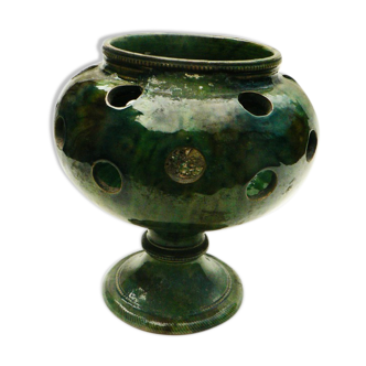 details on old bulb pot in glazed earthenware