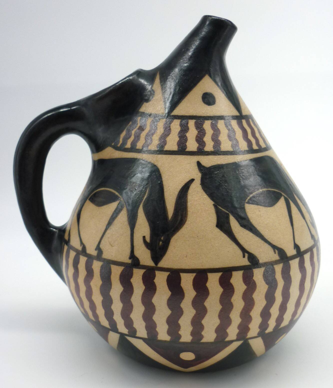 Vase pichet, céramique émaillée, art déco, E. Vilotte Ciboure, antilopes