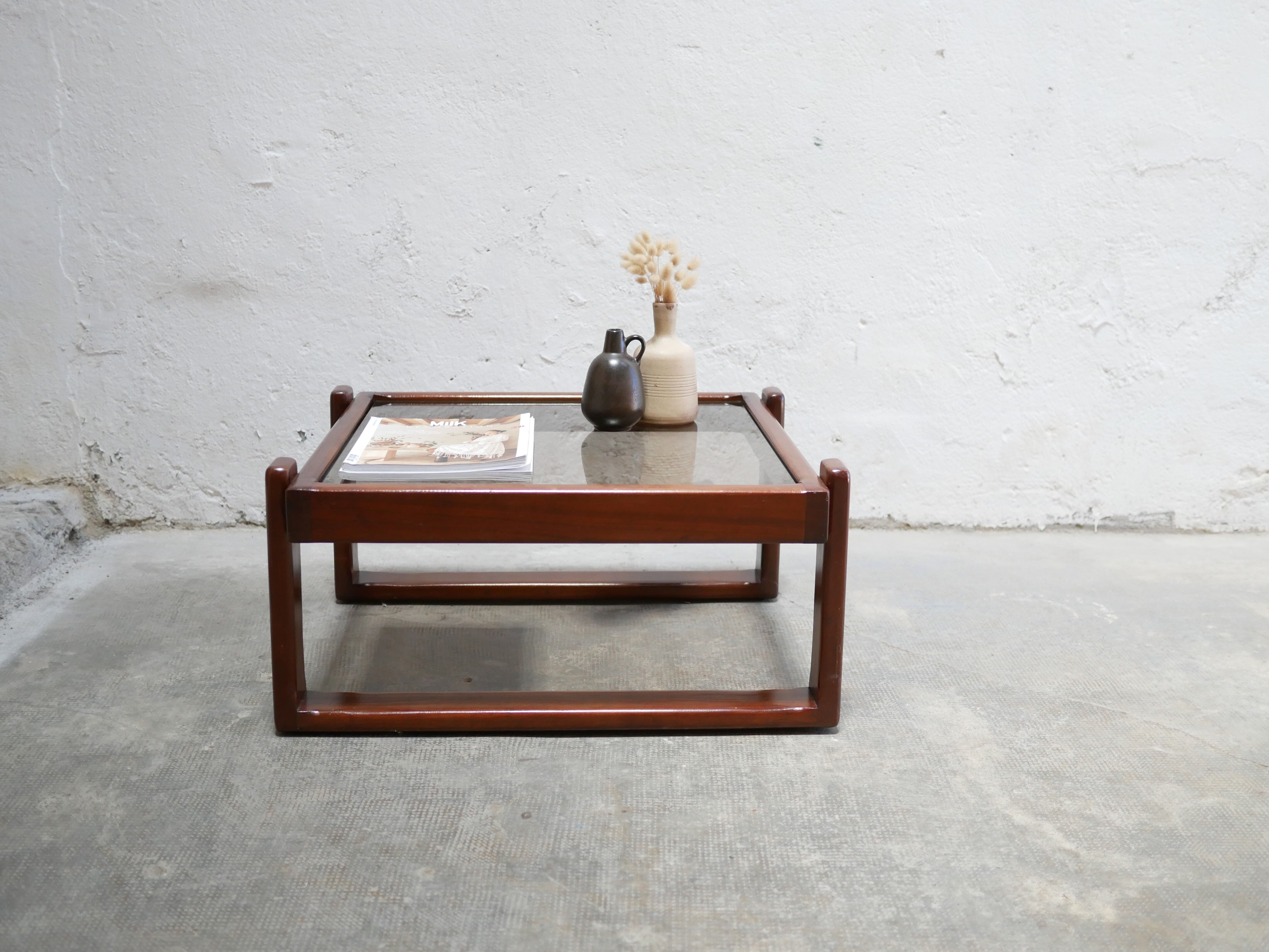 Vintage teak and glass coffee table
