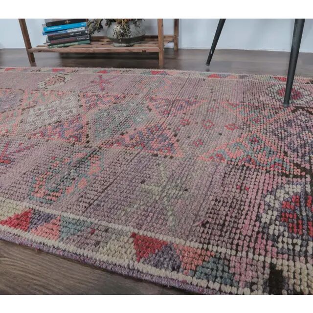 Vintage natural Turkish hand-knotted runner 86x350