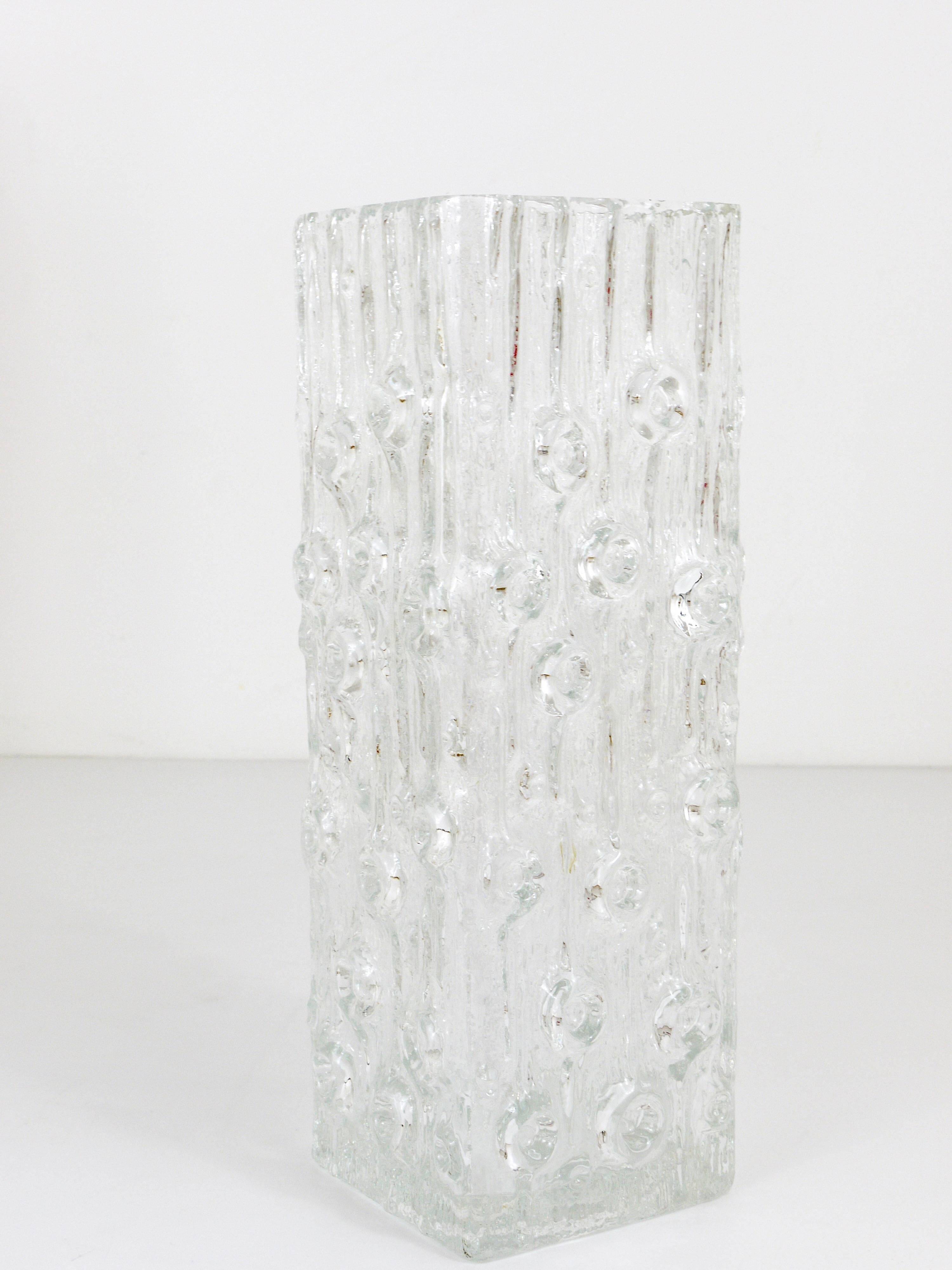 Peill & Putzler Modern Square Op Art Vase in Frosted Glass, Germany, 1970s