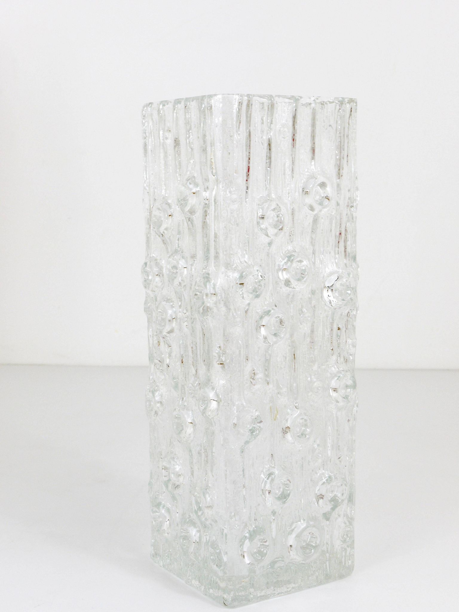 Peill & Putzler Modern Square Op Art Vase in Frosted Glass, Germany, 1970s