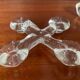 A pair of vintage moulded glass candlesticks.