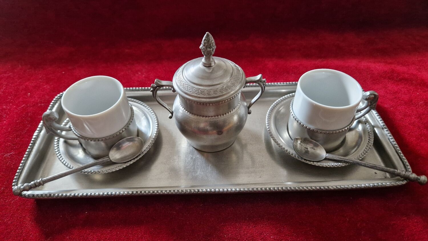 Earthenware and pewter coffee service