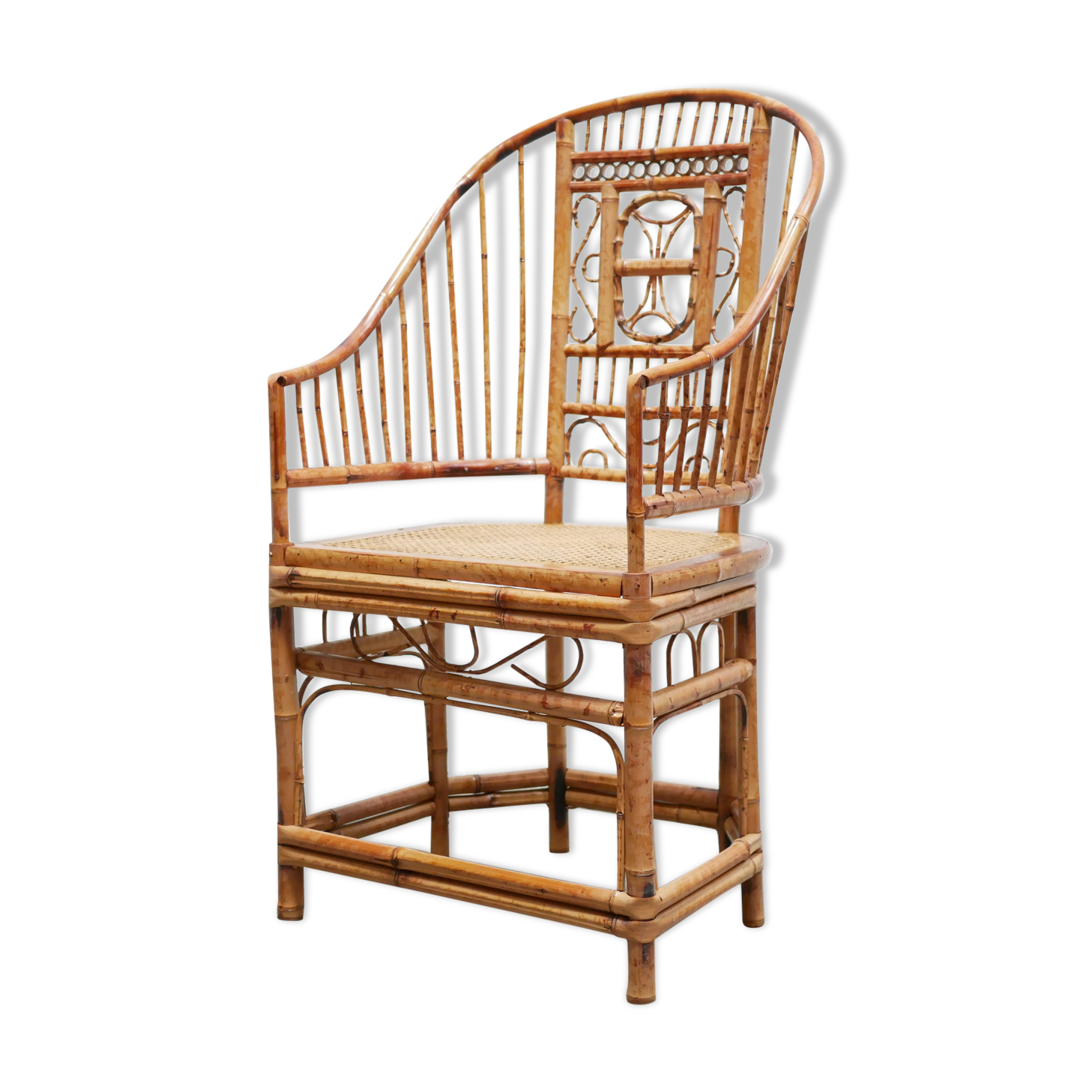 Vintage armchair canned in bamboo