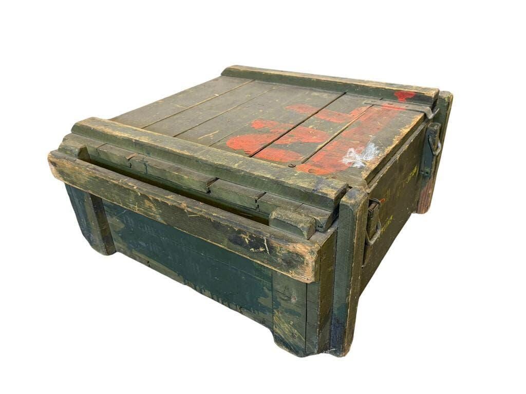 Vintage green wooden industrial box / chest / military crate