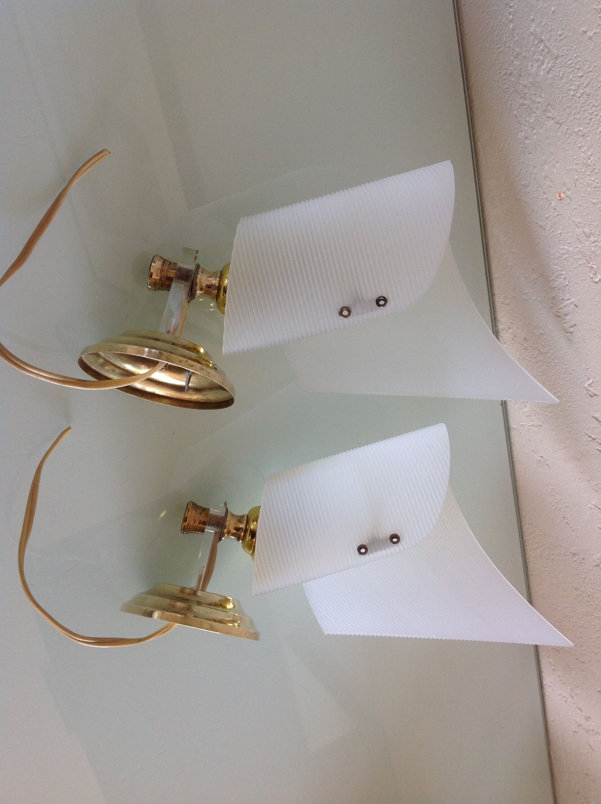 Pair of brass and perspex white /vintage 50-60s wall light