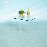 Minimalist side table in glass & acrylic, Memphis style
