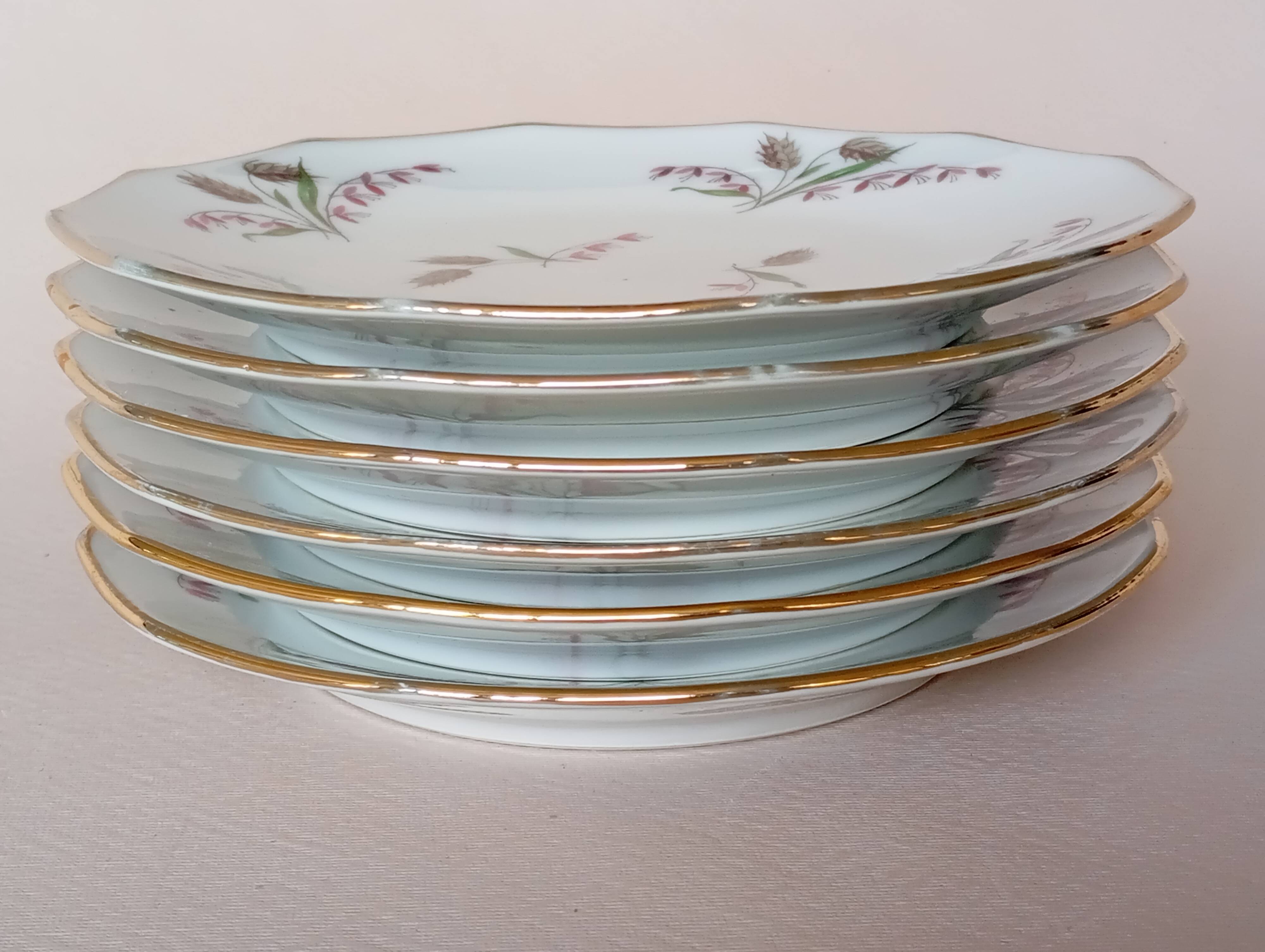 6 Limosa hard porcelain dessert plates (Limoges)