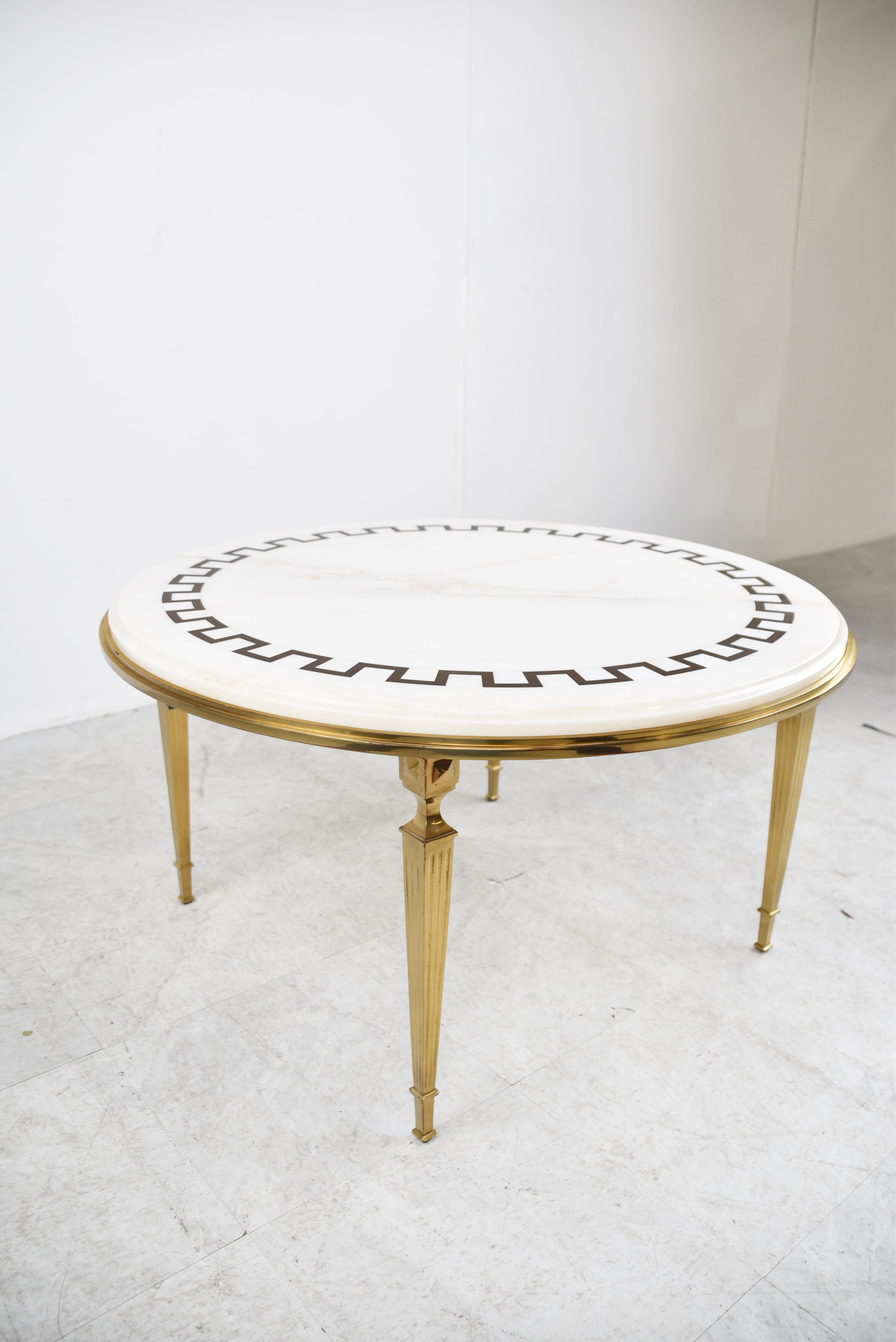 Vintage brass and white marble coffee table, 1970s