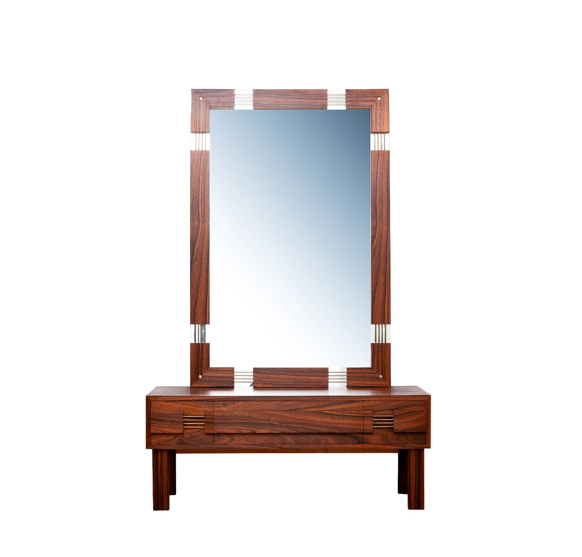 Miroir suédois du milieu du siècle avec console de coiffeuse – Ateljé Glas & Trä