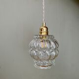 Vintage globe pendant lamp in transparent molded glass