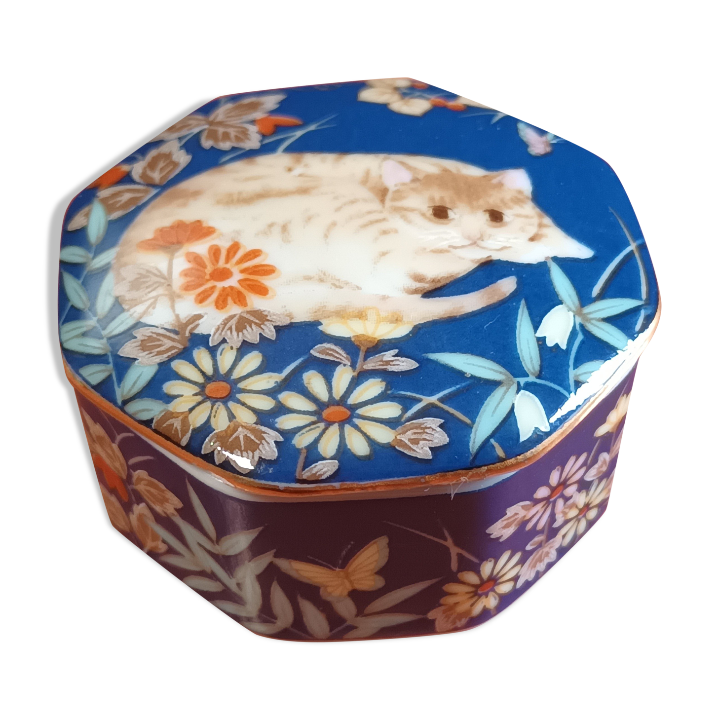 Pill box earthenware decoration cat