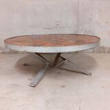 Vintage round coffee table roche-bobois in steel and ceramic 70s