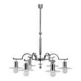 Lustre Art Déco chromé à 6 disques de verre sablé, Tchécoslovaquie, années 1930