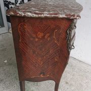 Commode galbee debut xxe marquetee bois de rose plateau marbre