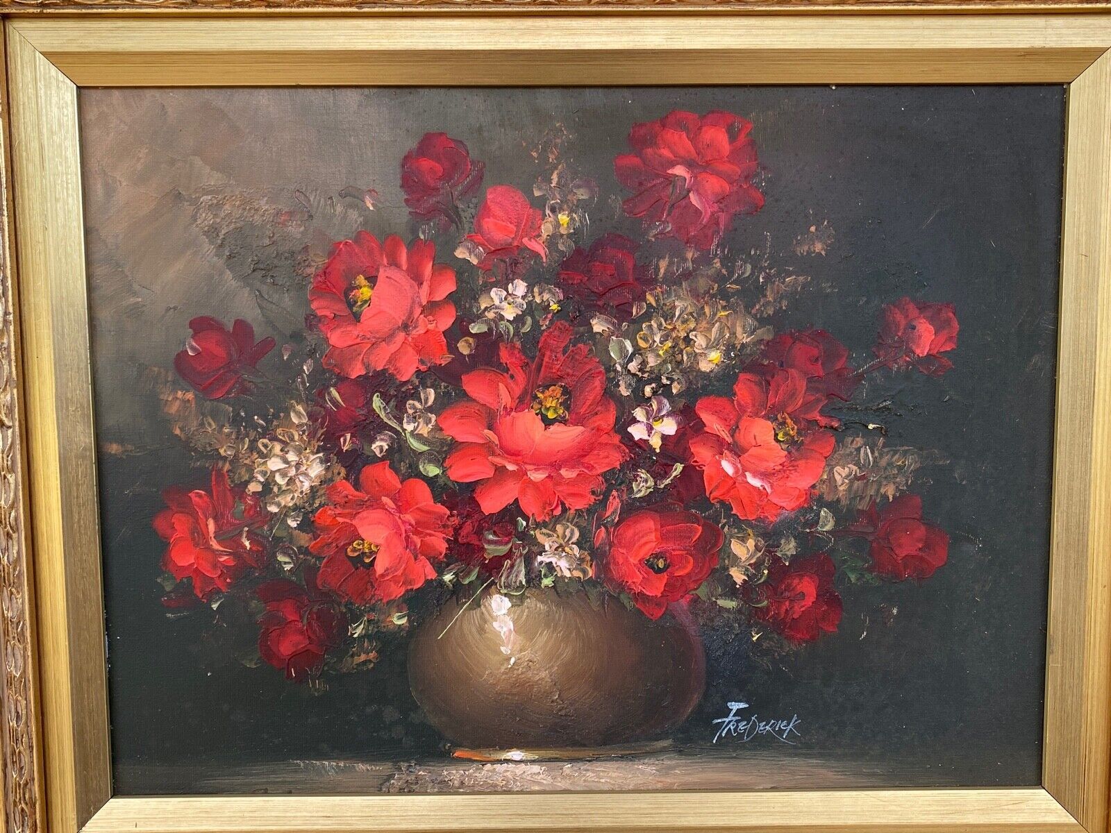 Oil on canvas bouquet of flowers by frederick still life golden frame