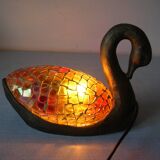 Night light lamp a swan in resin and stained glass glass deco office living room