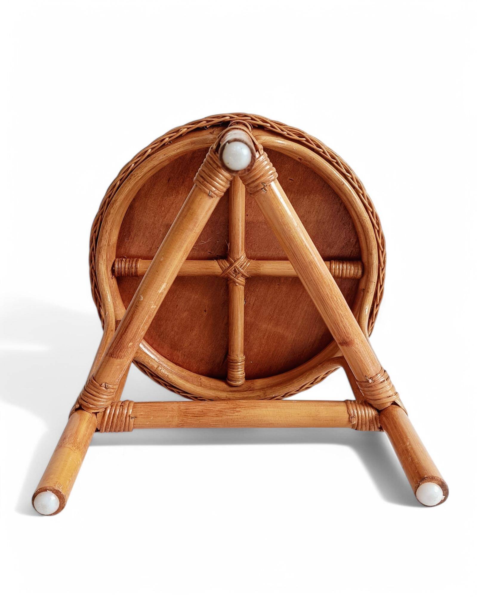 1960s Handmade Vintage French Riviera Wicker & Bamboo Side Table