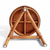 1960s Handmade Vintage French Riviera Wicker & Bamboo Side Table