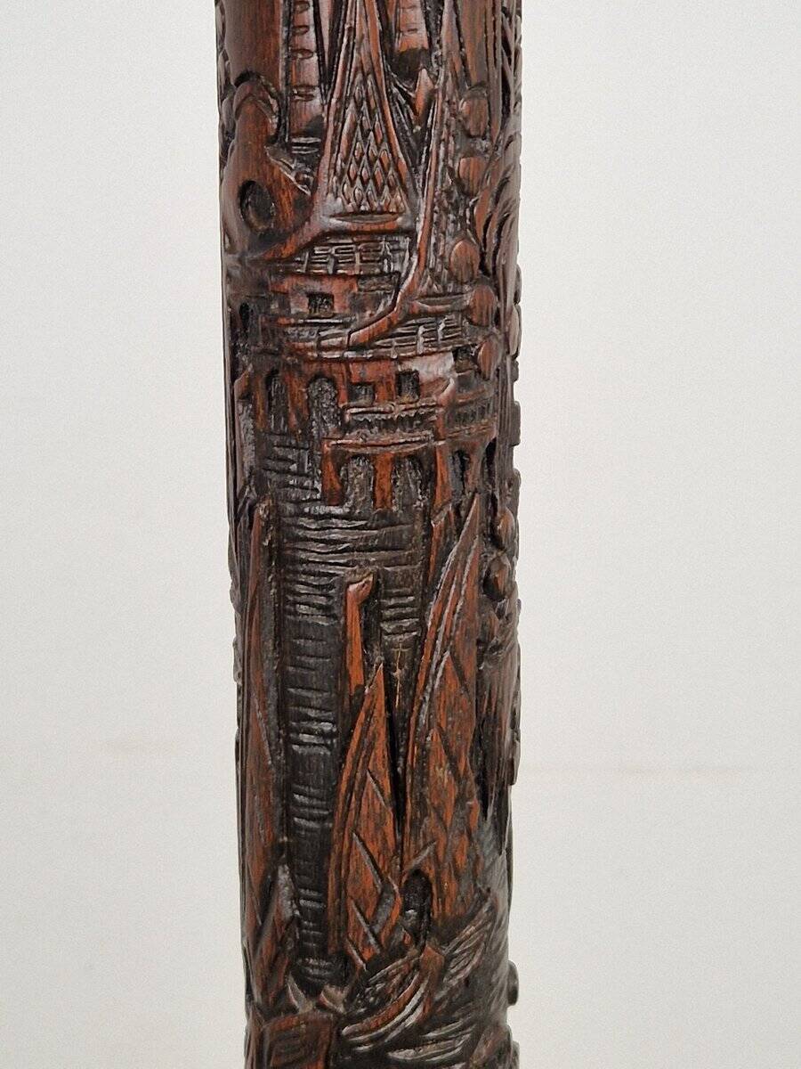 Art Deco Asian Style Carved Wood Floor Lamp, 1930s