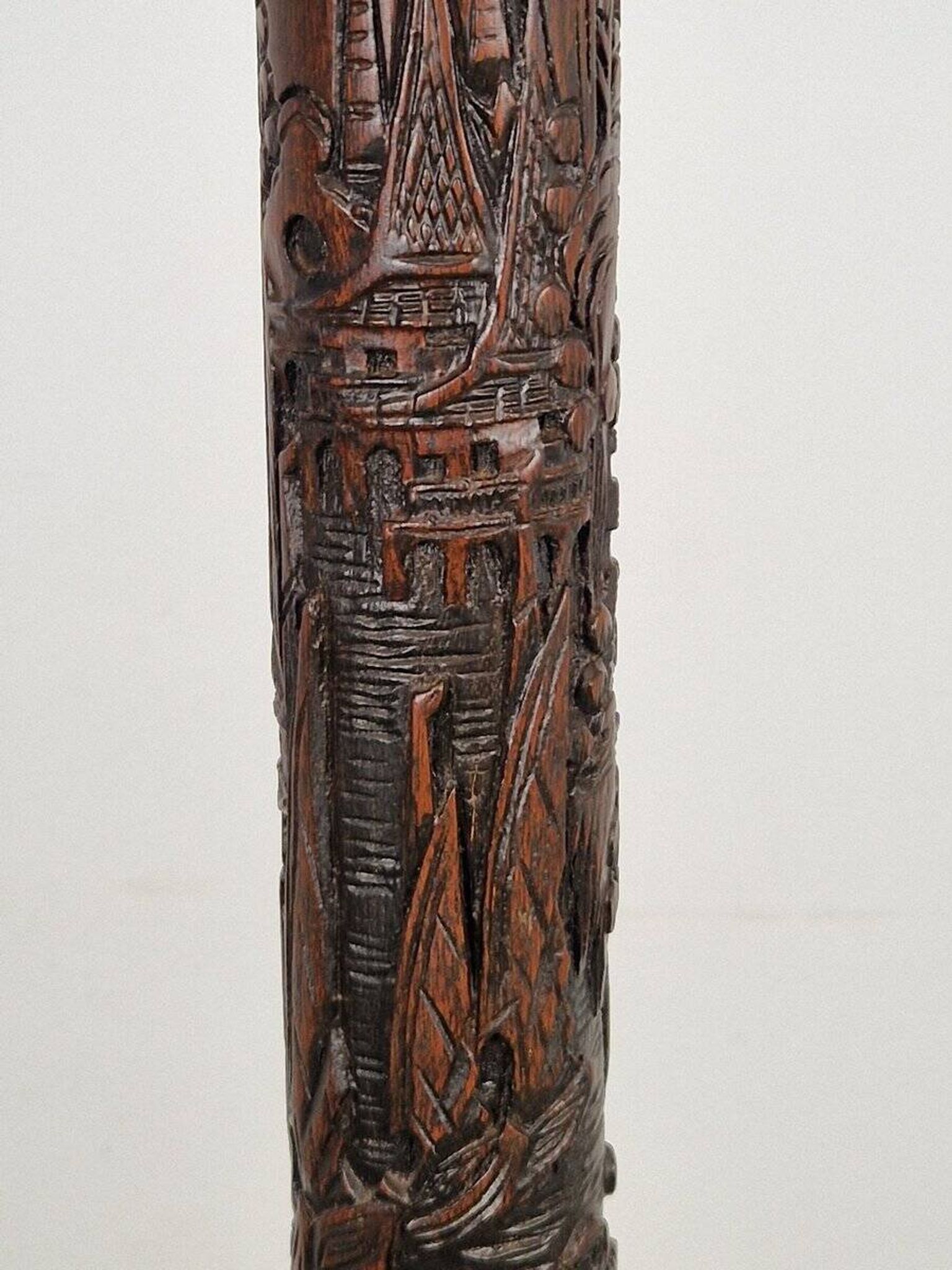 Art Deco Asian Style Carved Wood Floor Lamp, 1930s