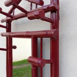 Old vintage red lacquered bamboo Asian coat rack