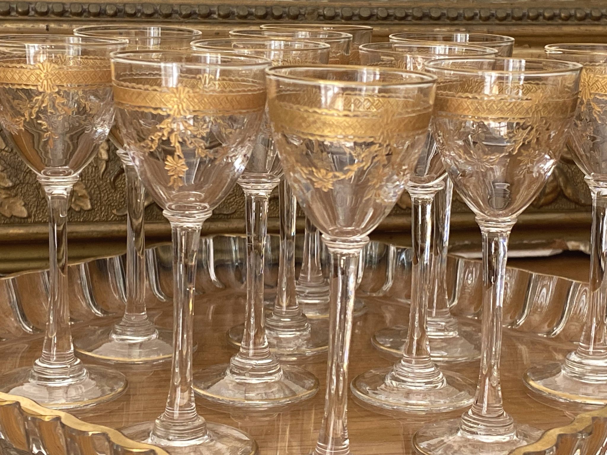 Saint Louis 14-piece liqueur set, fine 19th century gold-plated crystal