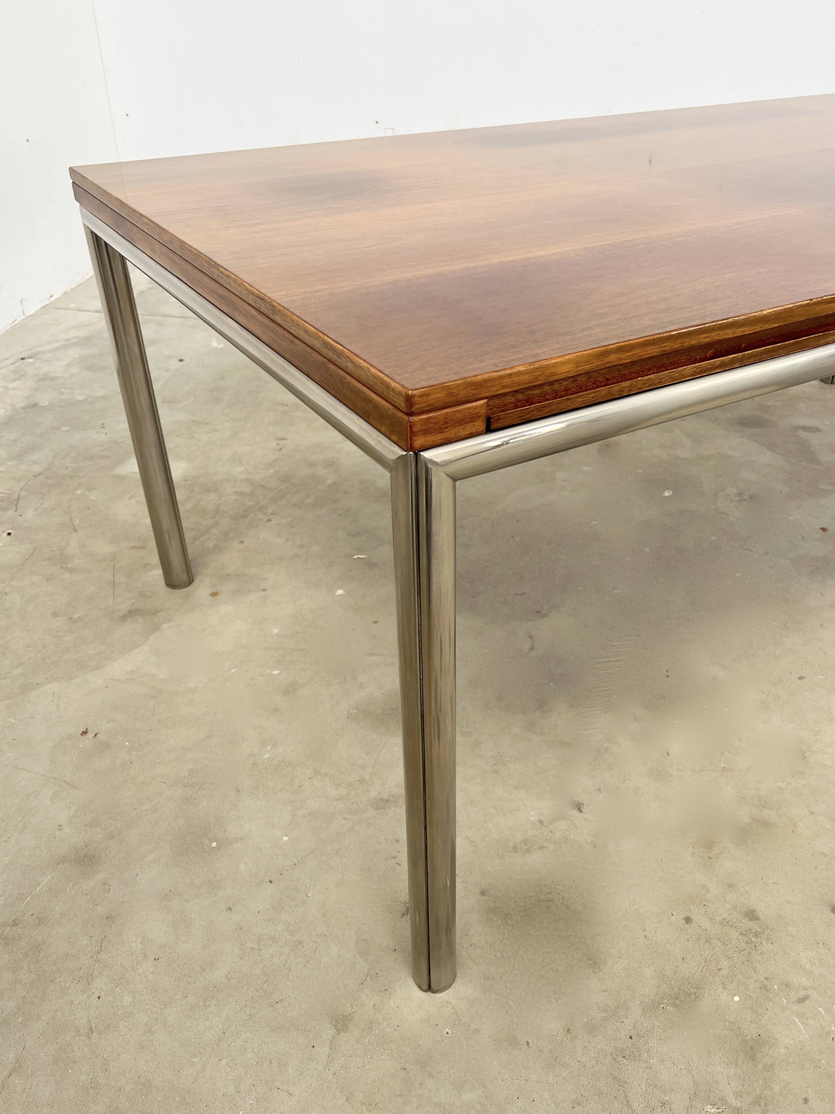 Italian walnut and chrome dining table with 4 drawers