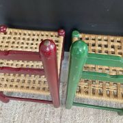 Vintage wooden and rope children's chair pair