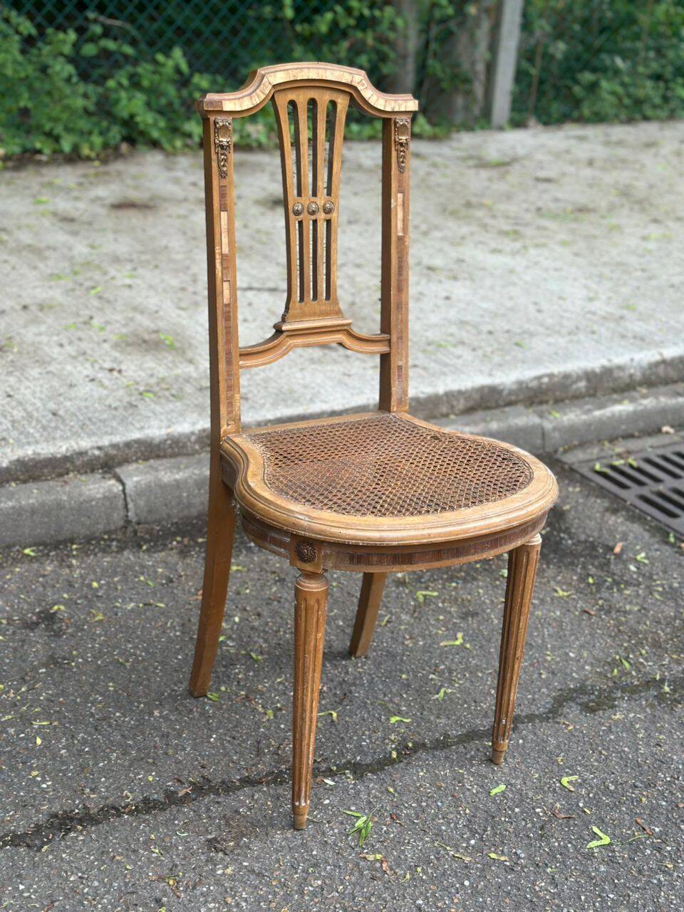 Louis XVI lyre chair, solid wood, caned.