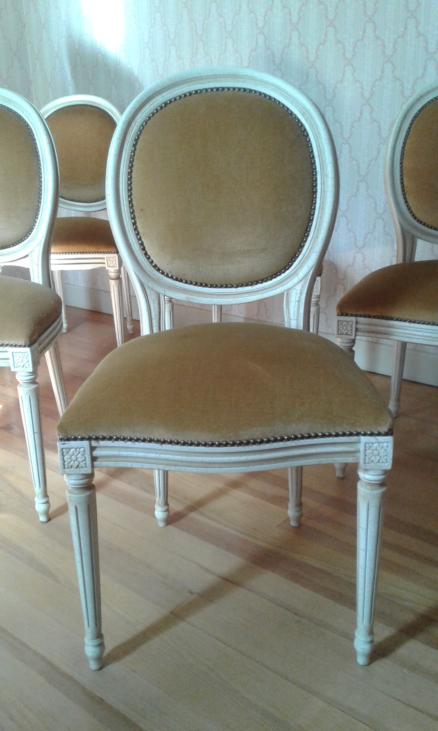 6 chaises medaillon style Louis XVI en velours orangé