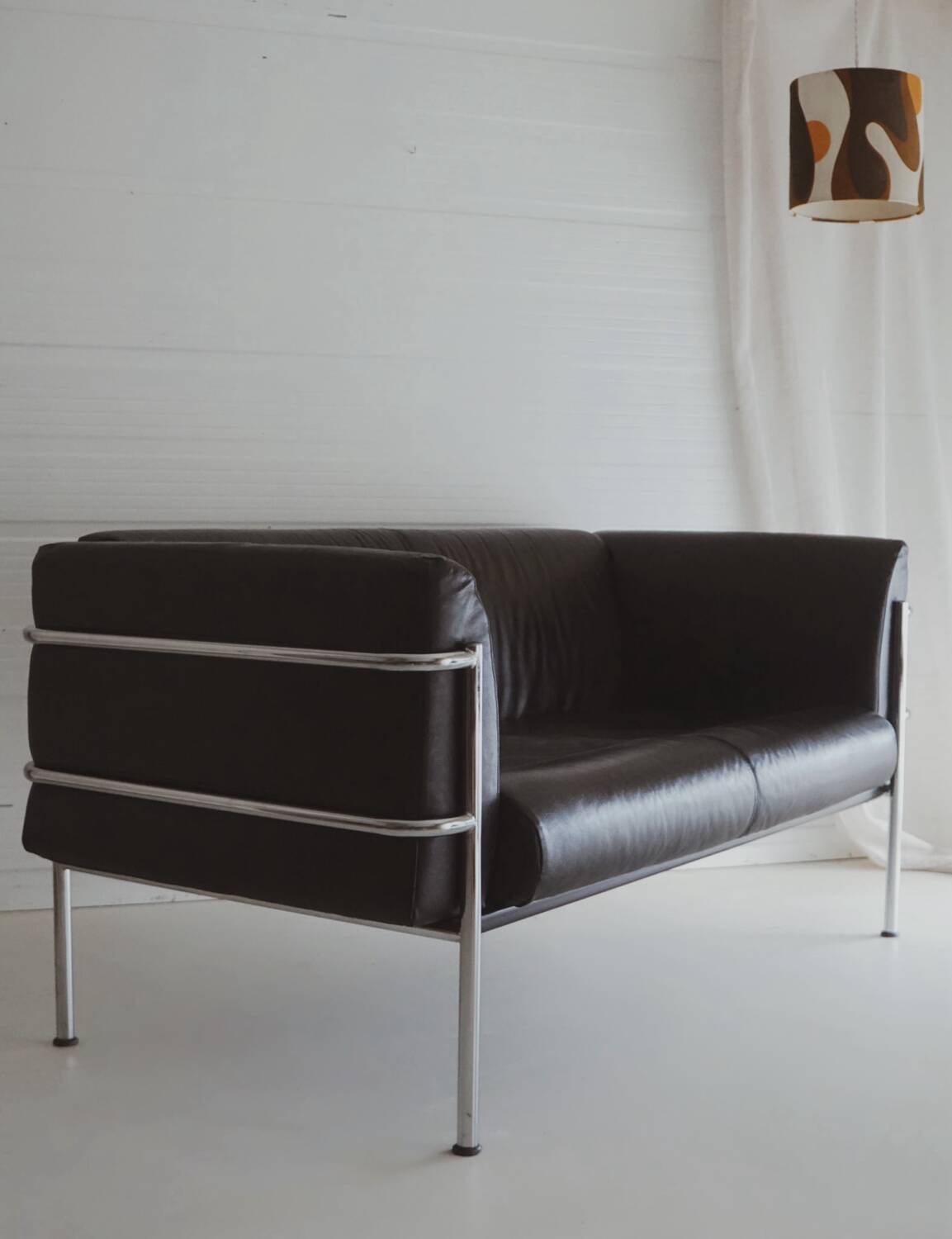 Scandinavian sofa - 2-seater leather and chrome - beke - vintage