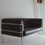 Scandinavian sofa - 2-seater leather and chrome - beke - vintage