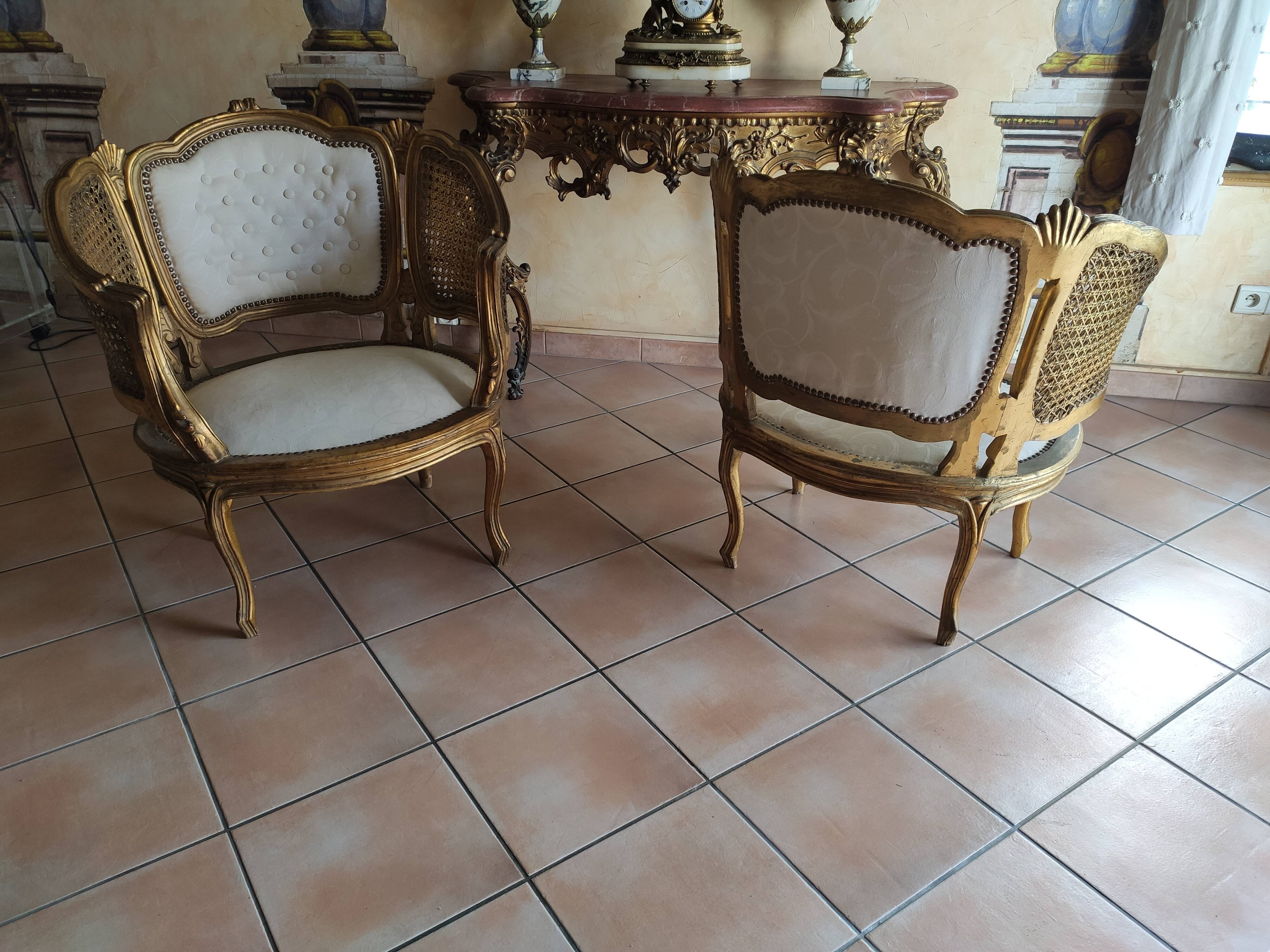 Salon Louis XV three pieces in golden wood