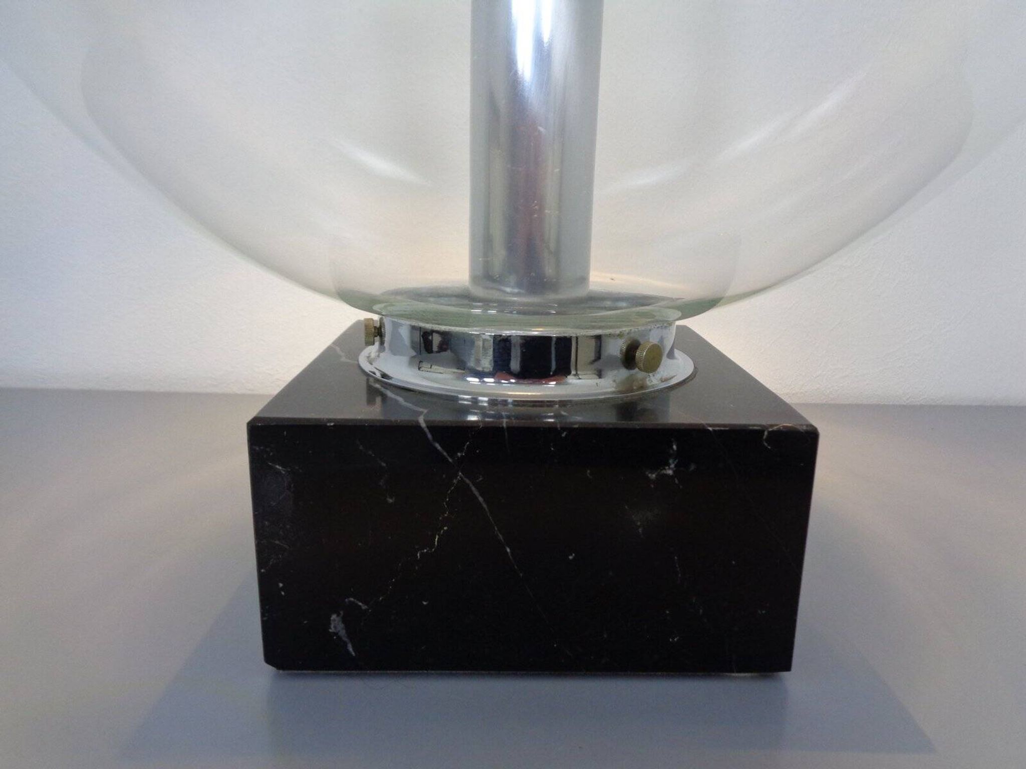 Large glass globe and marble table lamp from Erco, 1960s.