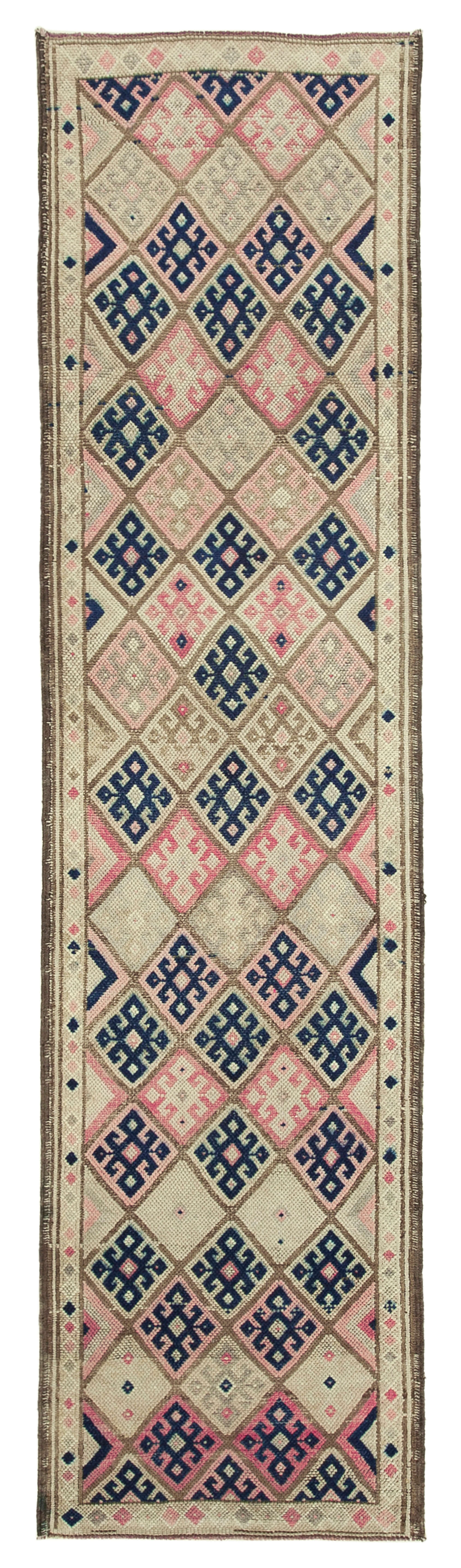 Handmade oriental beige runner rug 90 cm x 352 cm