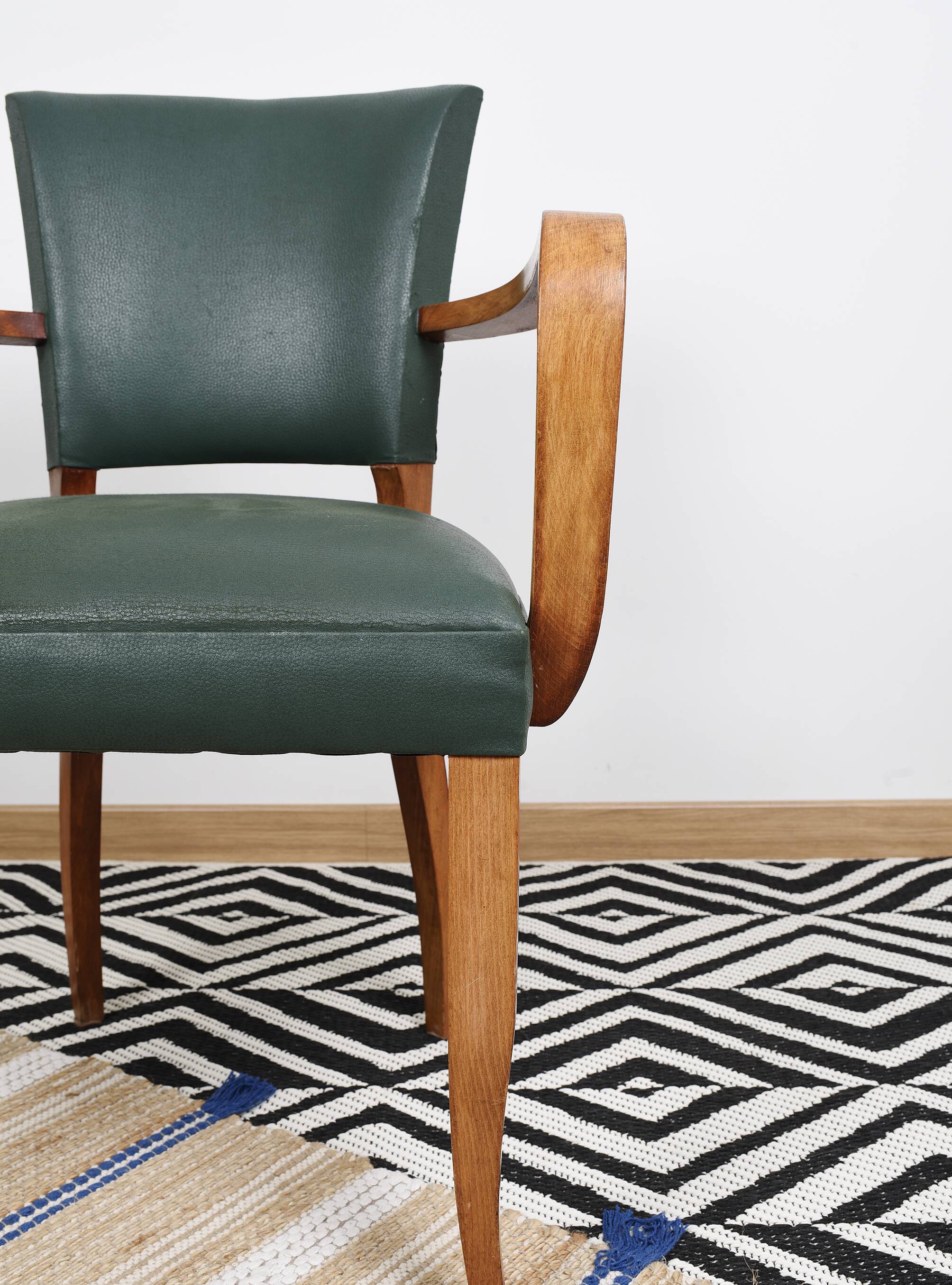 Bridge armchair in green moleskin