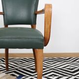 Bridge armchair in green moleskin