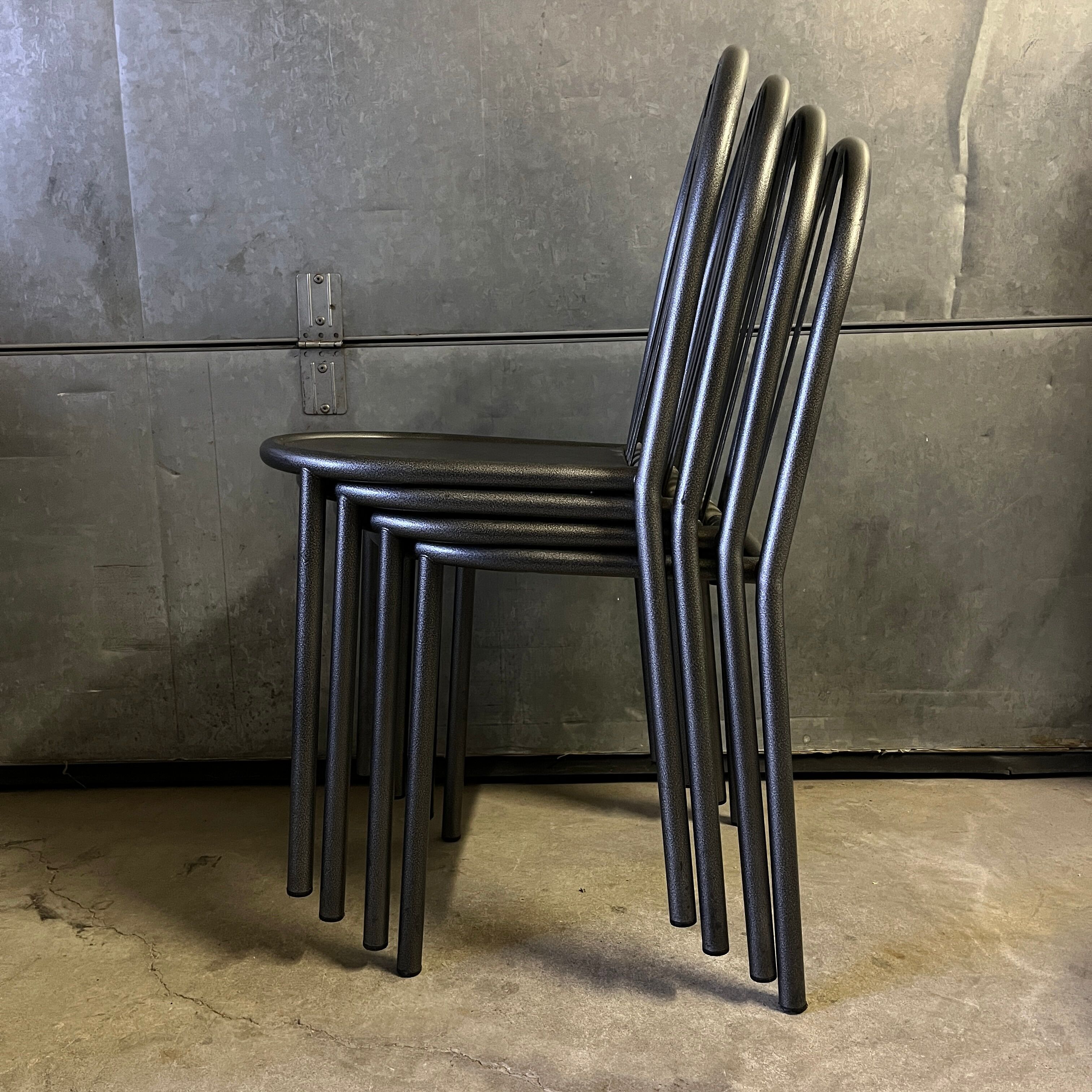 Set of 4 grey metal chairs no. 222 by Robert Mallet-Stevens, edition 80