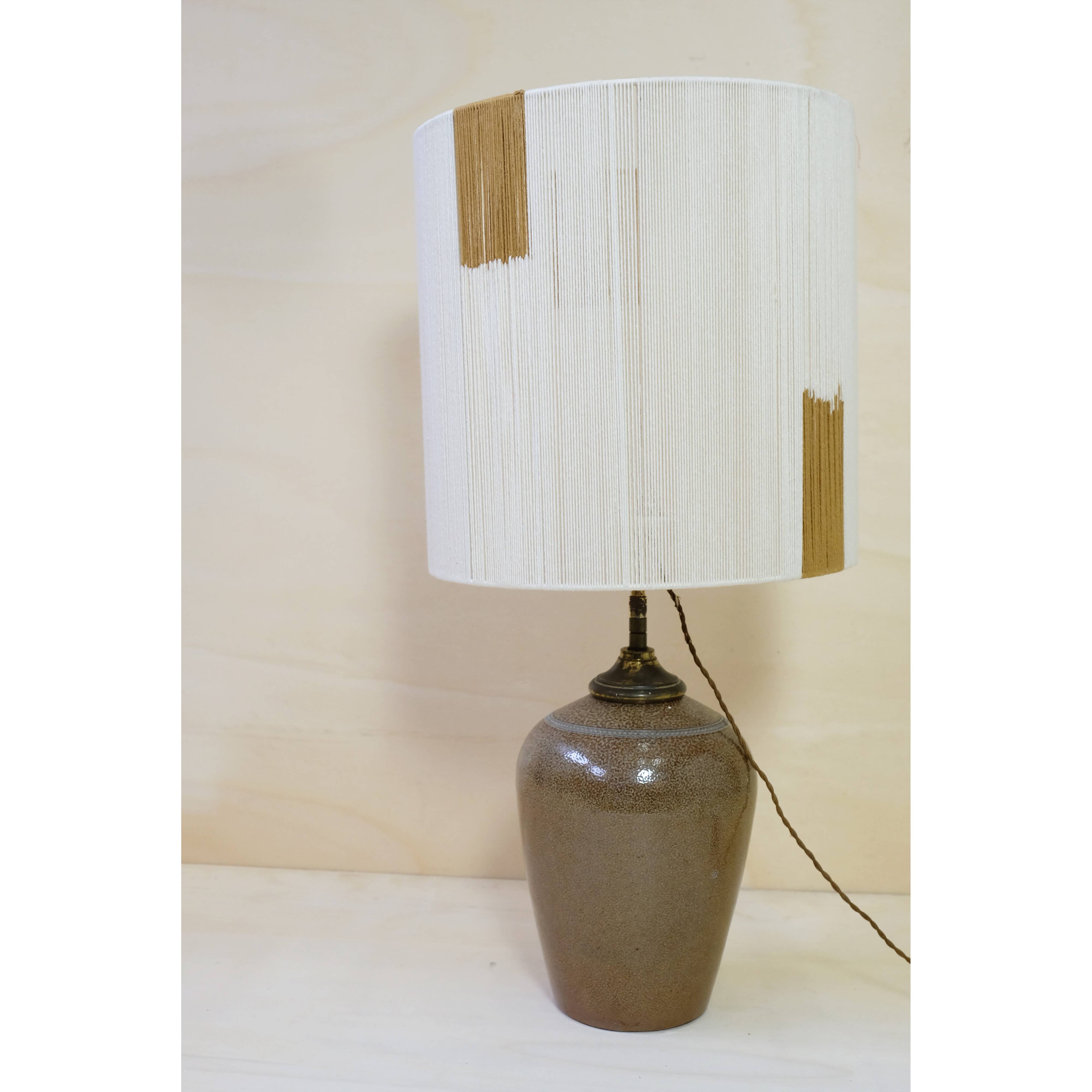 Sandstone lamp base and cotton thread lampshade, 1970s.