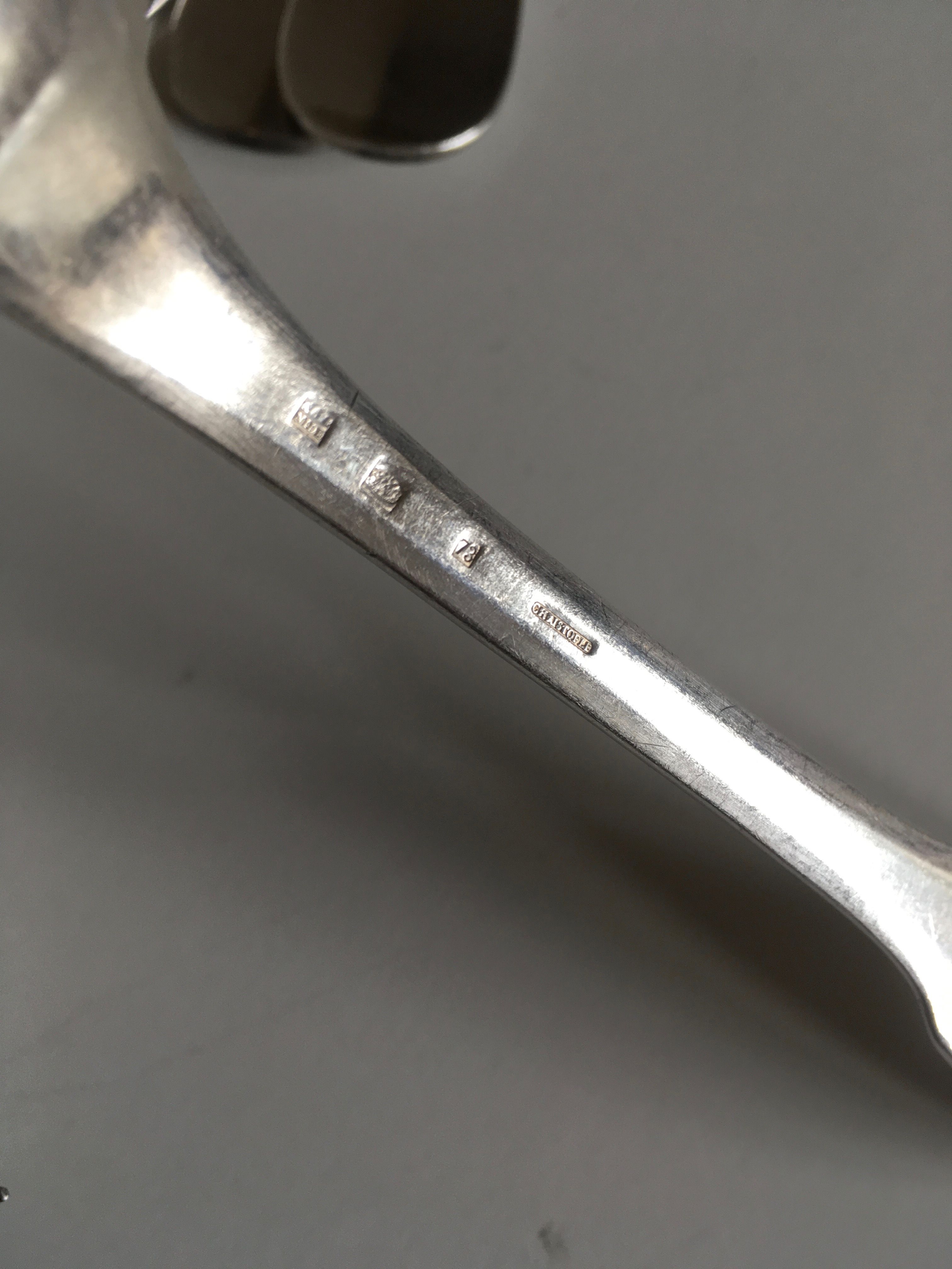 Set Christofle knives forks Cluny spoons in silver metal