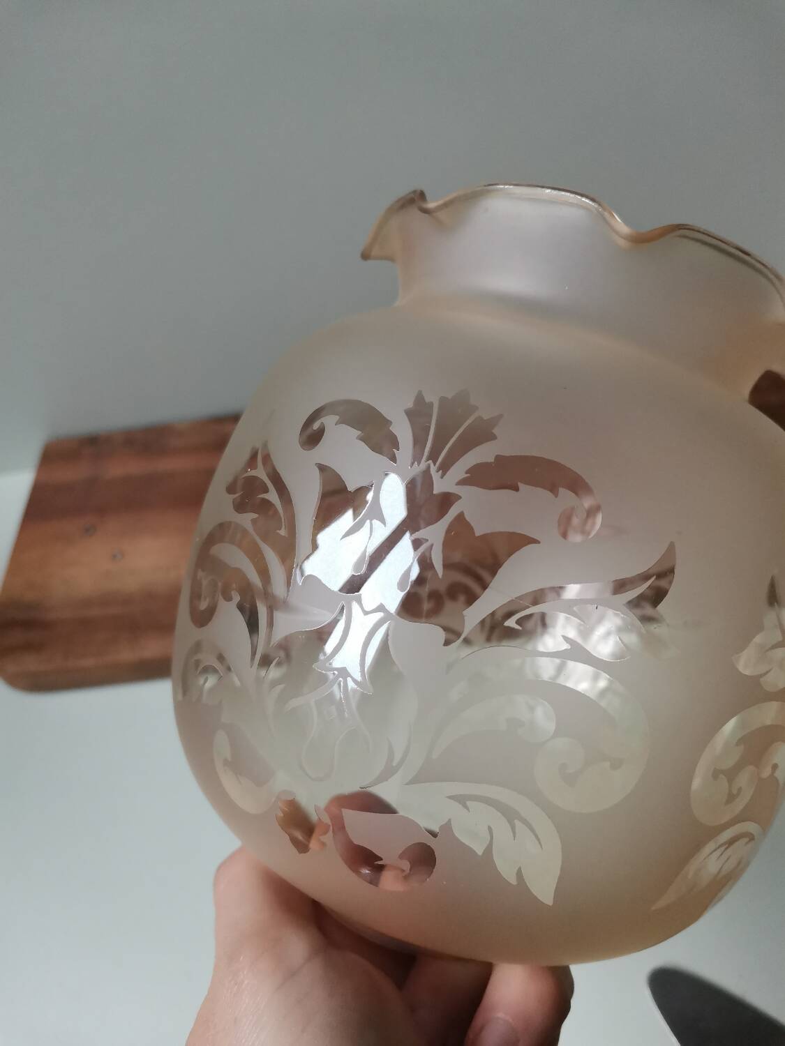 Vintage sandblasted amber glass lamp globe flower pattern hanging lamp