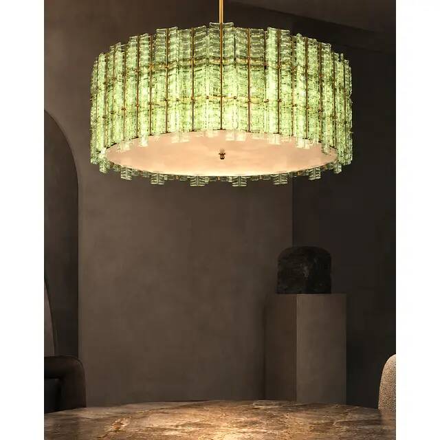 Contemporary Modern Italian Green“Tropical” Murano Glass Gold Chandelier