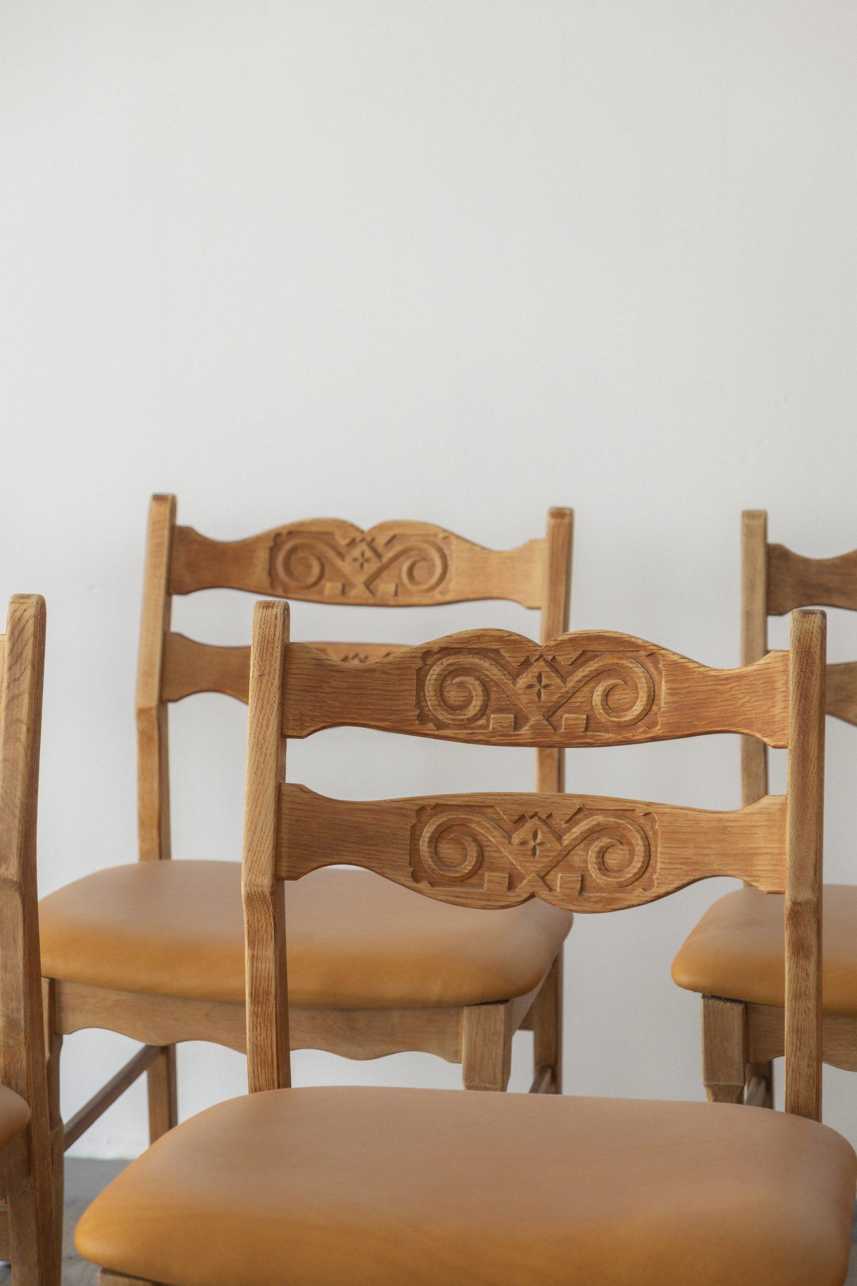 Henning Kjærnulf, solid oak, dining chair (set of seven)