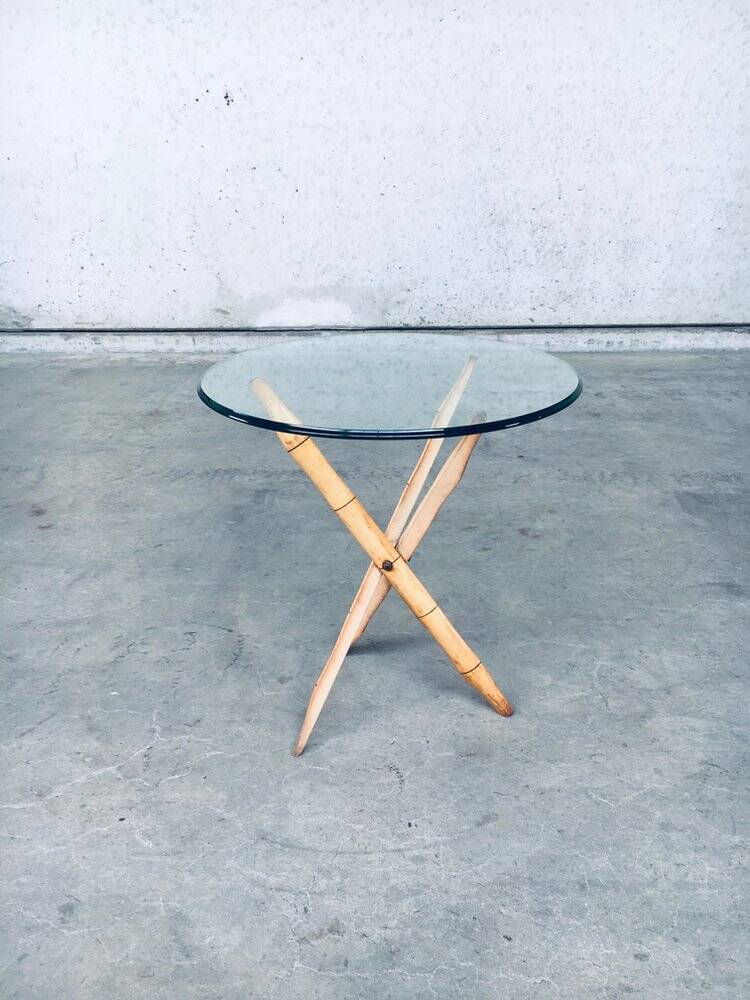 Vintage Faux Bamboo Folding Tripod Side Table, 1970s