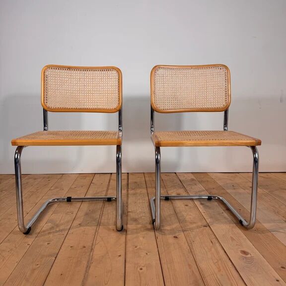 Chaises avec structure tubulaire chromée et cadre en rotin, Italie, années 1970