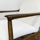 Pair of white boucle gfm 64 high back armchairs by edmund homa, 1960s