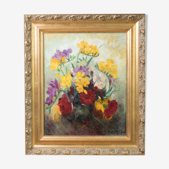 Paule Rozier's spring oil bouquet on canvas 1910/1989