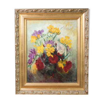 Paule Rozier's spring oil bouquet on canvas 1910/1989
